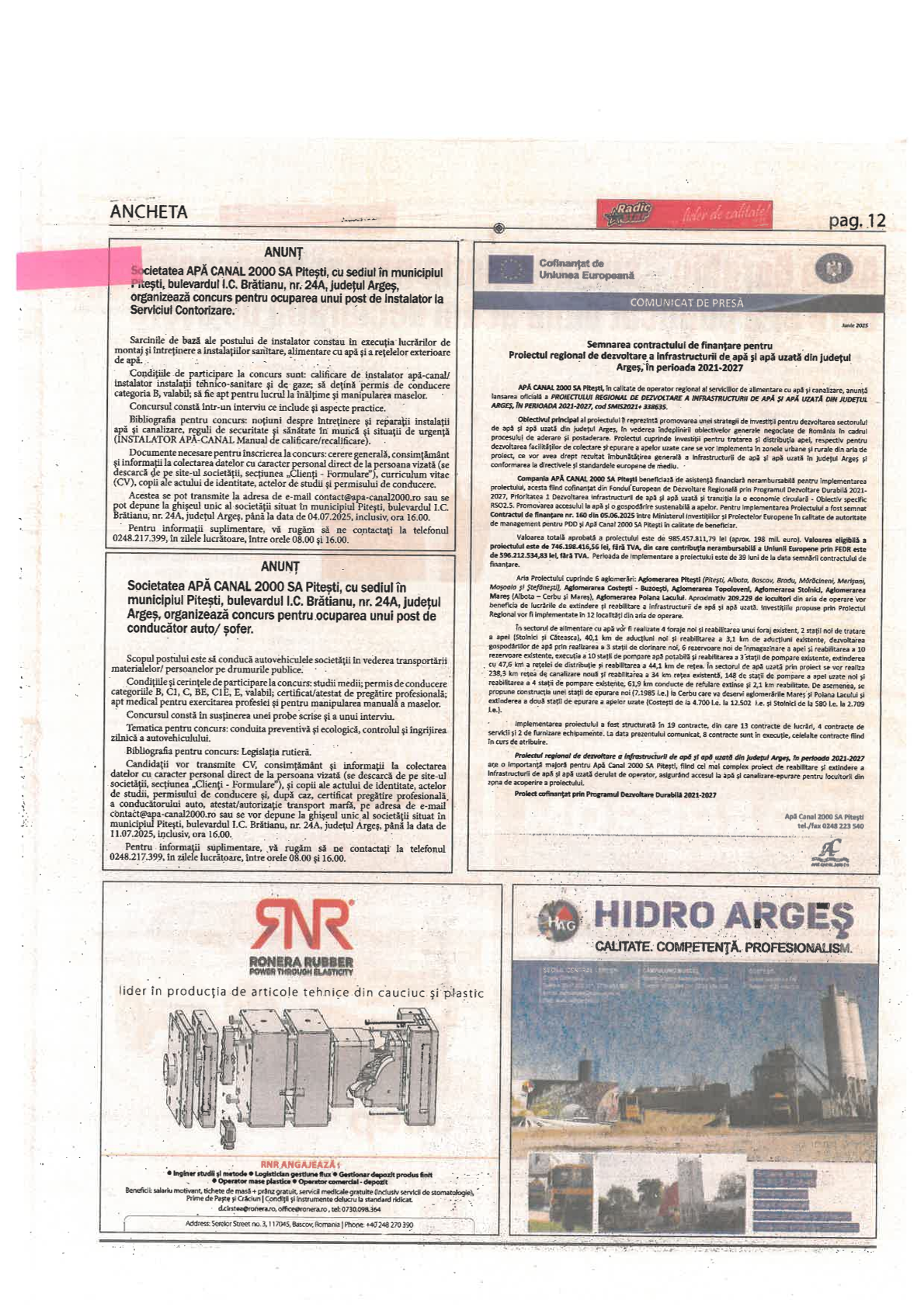 Articol semnare contract de finanțare - Ancheta